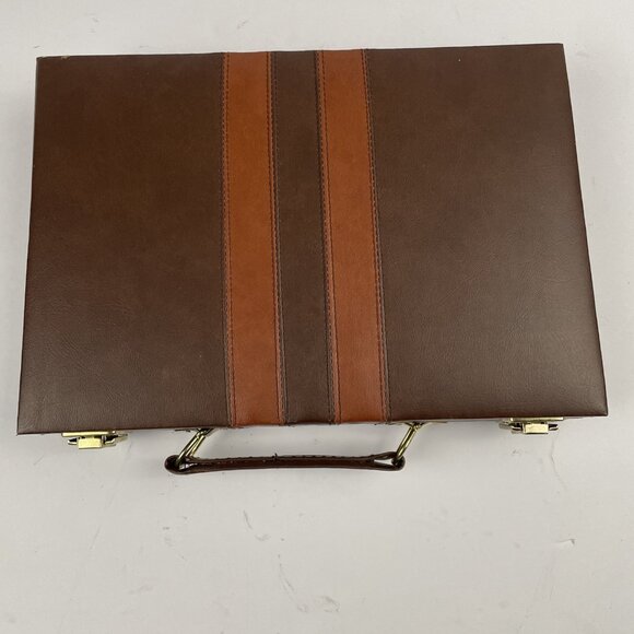 Es-kapade Travel Backgammon Set Brown Leather Magnetic COMPLETE Vintage - Picture 5 of 6